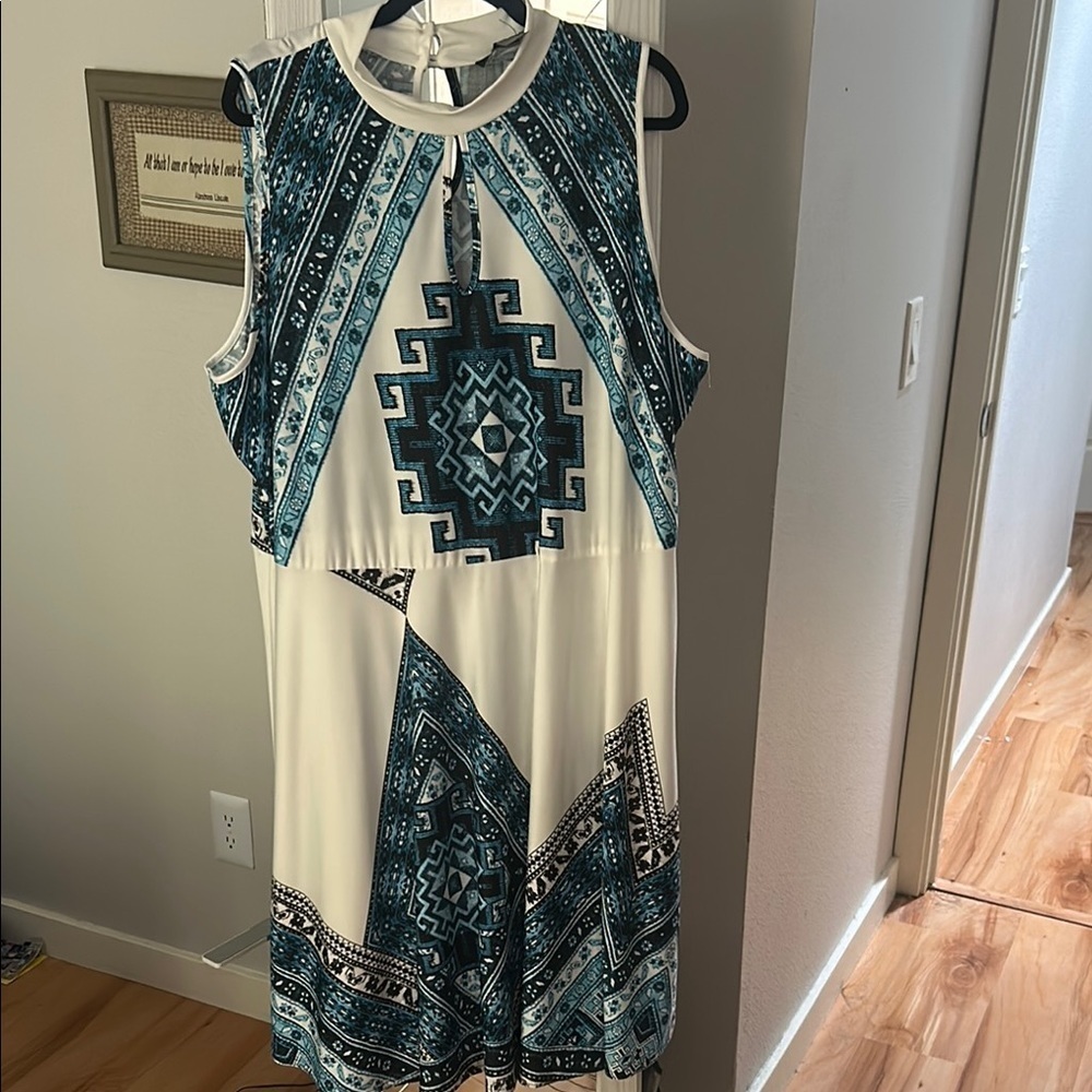 Ashley Stewart Blue and White Midi Dress